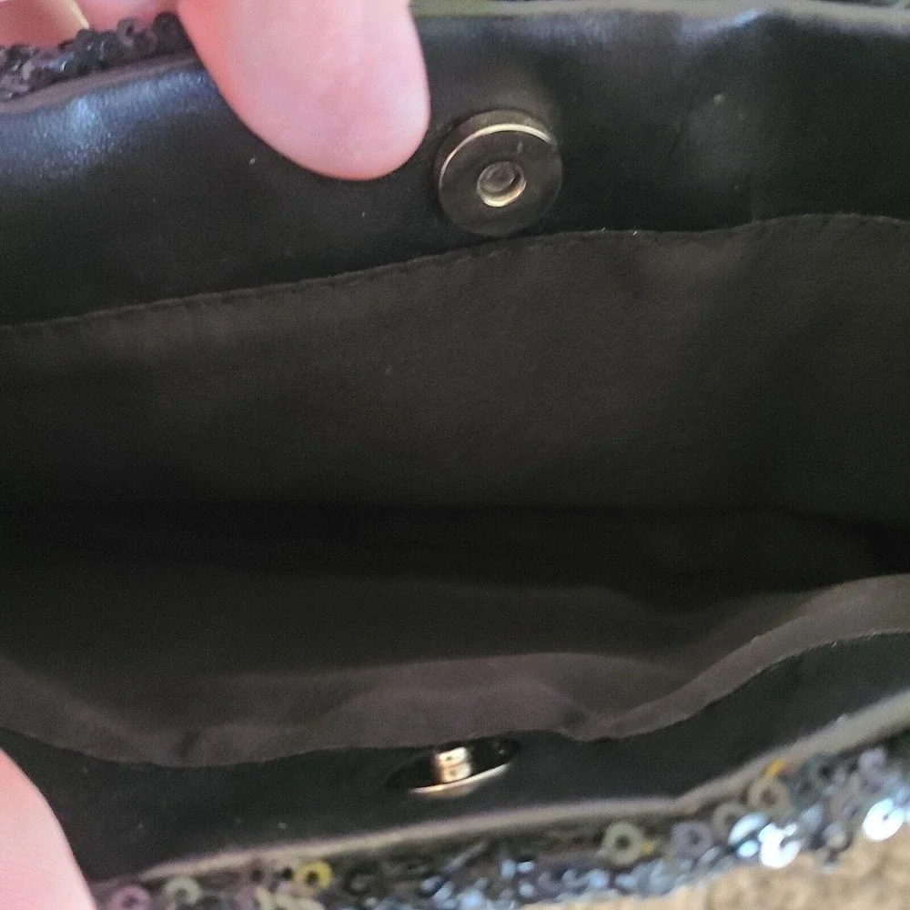 Victoria's Secret Make‎ Up Bag Black Sequin Shiney Faux Leather Snap Button